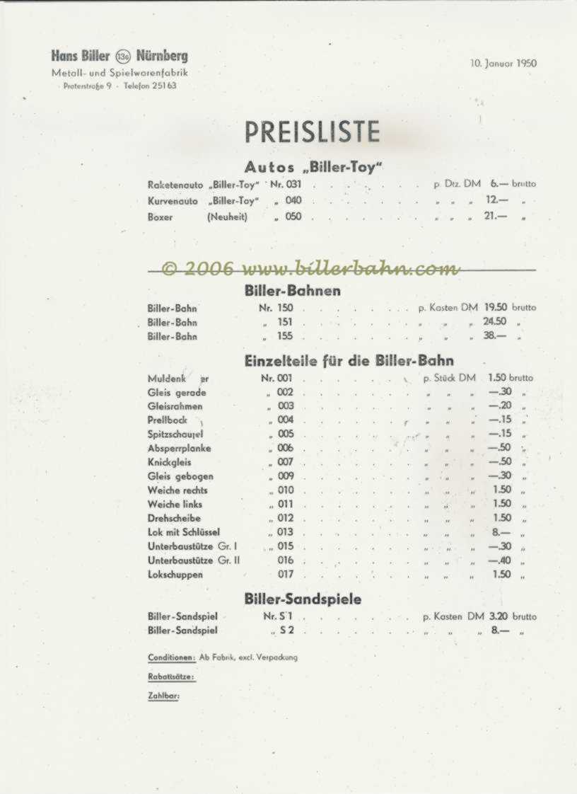 Price list 1949/50